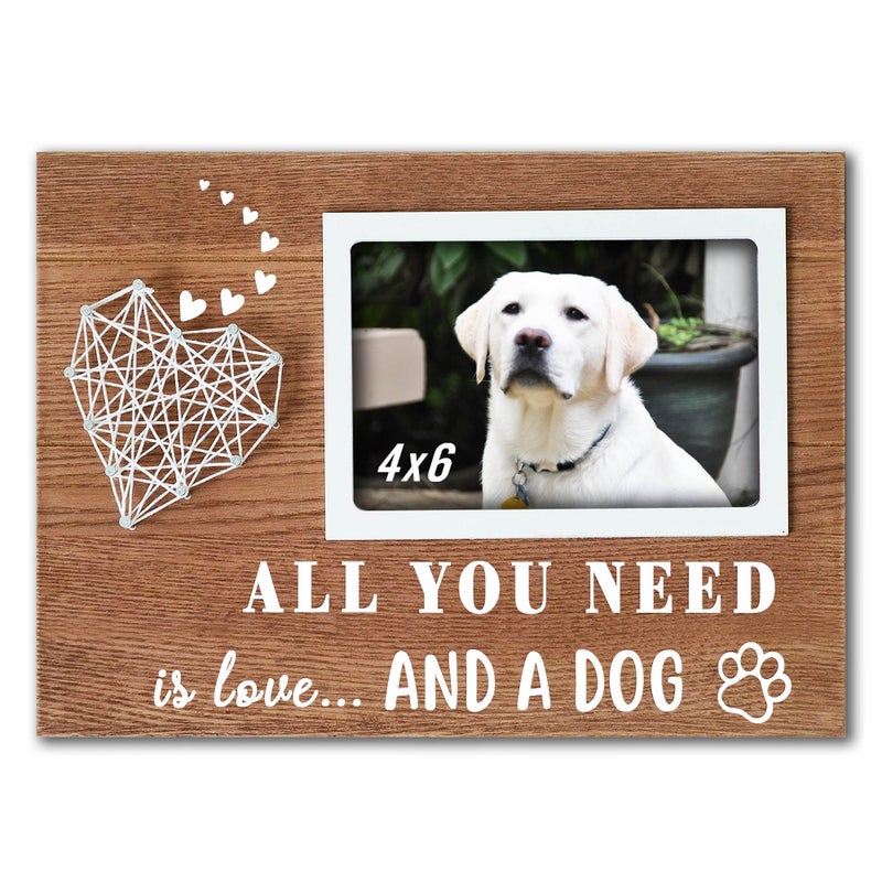 Buecasa Dog Mom Picture Frame Fits 4x6 Inches Photo with 3D Hand String Heart - Dogs Lover Gifts for Women Men - Paw Prints Home Decor - Image 1